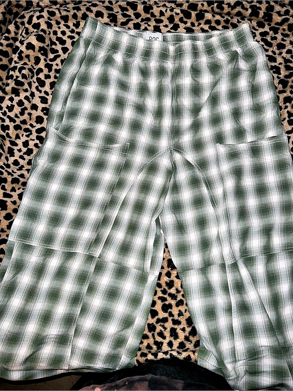 BDG Printed Cotton Wide-Leg Pant Plaid Wide Leg Pants in Green & White